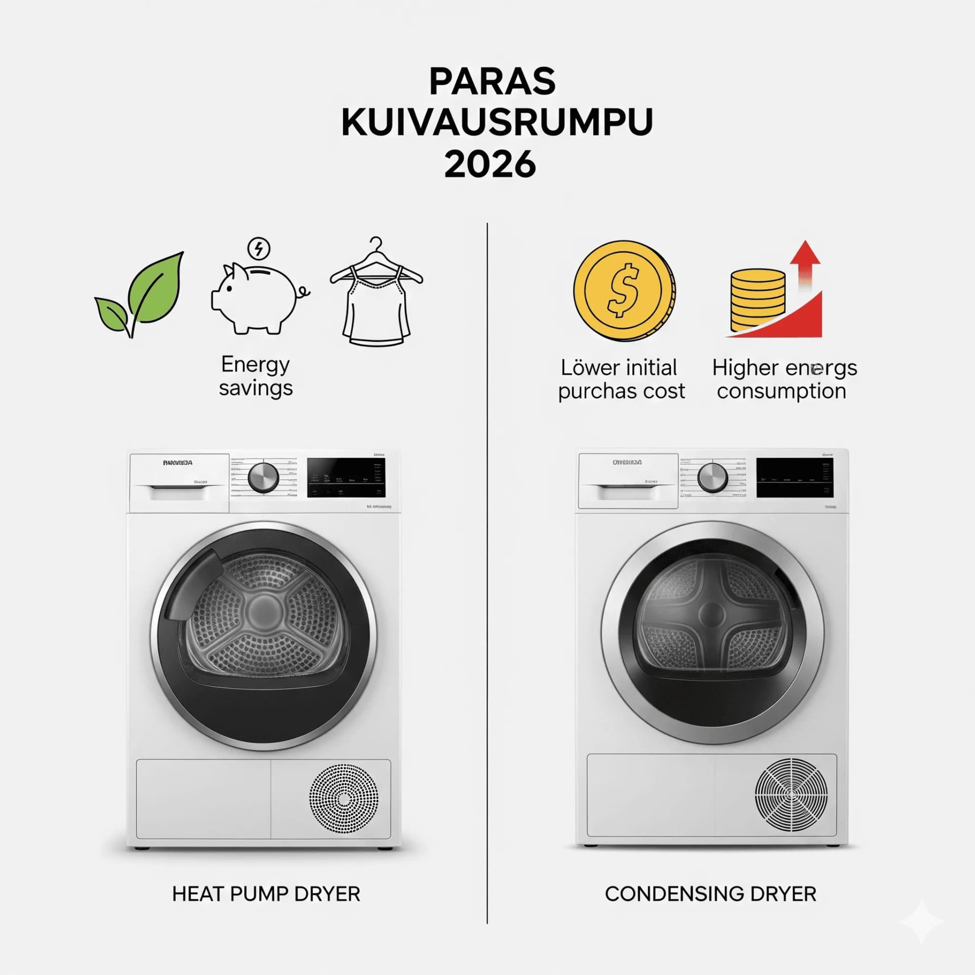 Paras kuivausrumpu 2026: lämpöpumppu vs. kondensoiva