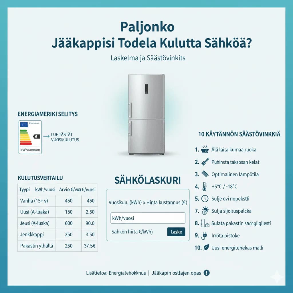 Jääkaapin sähkönkulutus 2026: laskelma + 7 säästövinkkiä