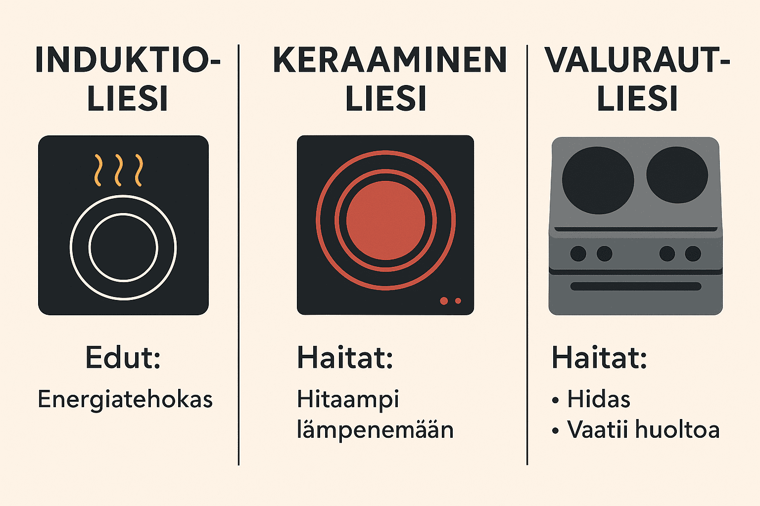 Induktioliesi vs. keraaminen vs. valurauta – Vertailu - Kodinkonemestarit