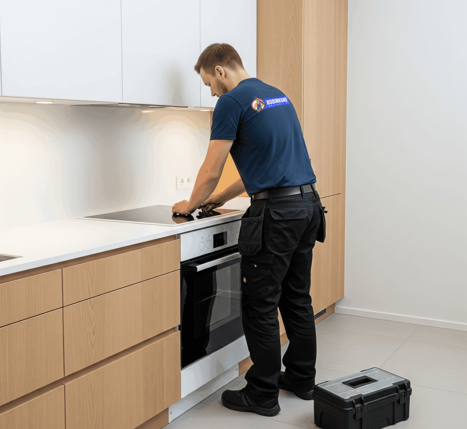 Asentaja asentaa liesitason keittiötasoon valmistajan ohjeiden mukaisesti.